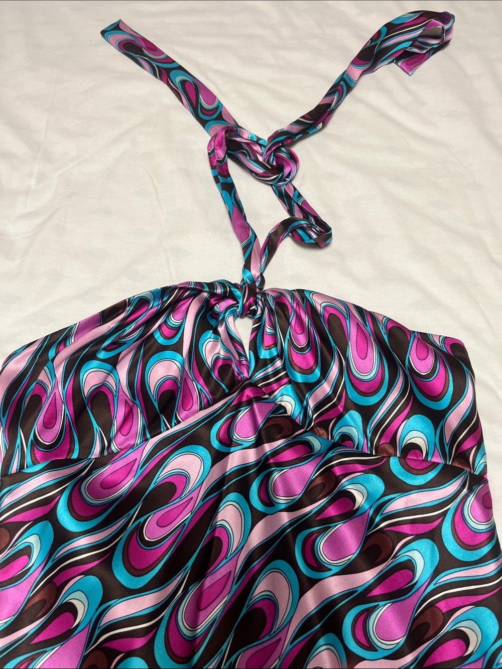 100% Silk Laundry By Shelli Segal Swirl Pattern Halter Dress. - Picture 6 of 9